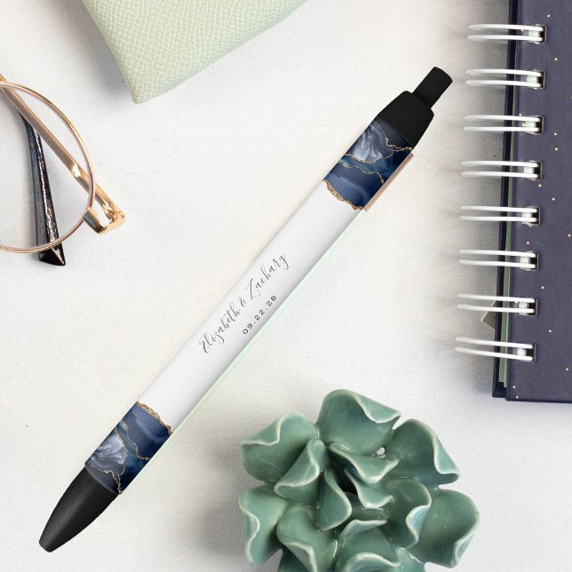 Stylo Bleu Élégant Agate Blue Gold Mariage Keepsaké (Créateur téléchargé)