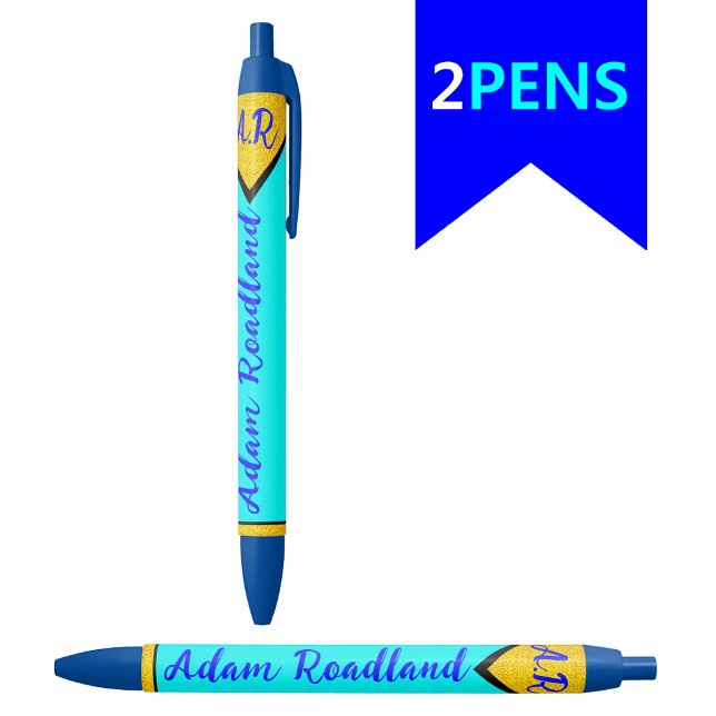 Stylo Bleu Élégant nom du monogramme initial pour les étudian (Elegant monogram name pens
Initial monogram 
Best blue ink pen
Student pens
Personalized writing)