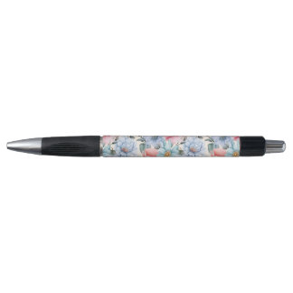 Stylo Bleu et floral rose