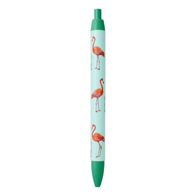 Stylo Bleu Flamants roses roses et Plantes roseaux sur bleu c (devant Vertical)