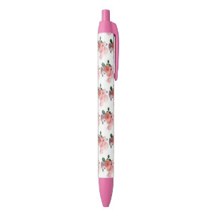 Stylo Bleu Fleurs colorées Roses vert rose rouge orange
