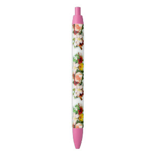 Stylo Bleu Fleurs florales tendance Modèle Rose 