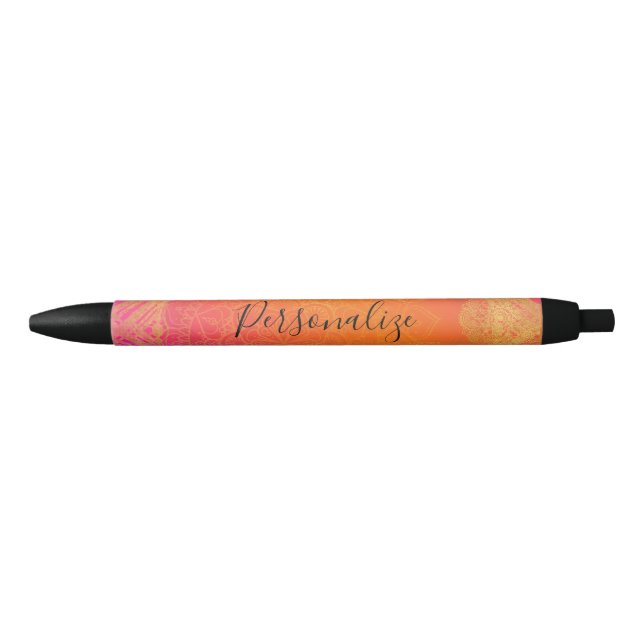 Stylo Bleu Fuchsia rose orange et or indien mandala Glam (Devant)