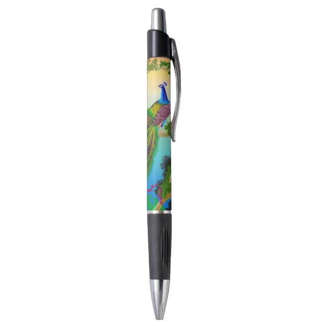 Stylo bleu indien exotique de paon (Bas (Vertical))