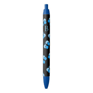 Stylo Bleu Joli Papillons Bleus Mousseux Monogramme