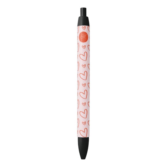 Stylo Bleu Monogramme preppy coeur rose et rouge (devant Vertical)