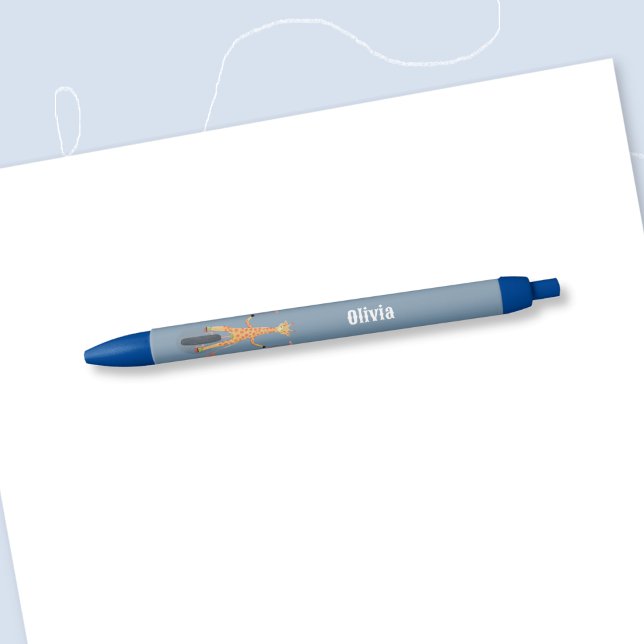 Stylo bleu personnalisé enfant girafe sur un monoc (Giraffe on a unicycle kid personalized pen . )