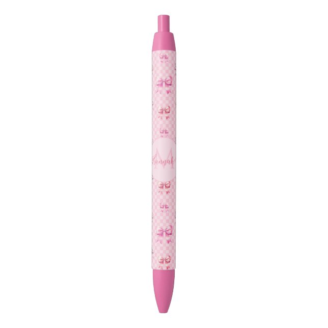 Stylo Bleu Pink Coquette Bow Checboard (devant Vertical)