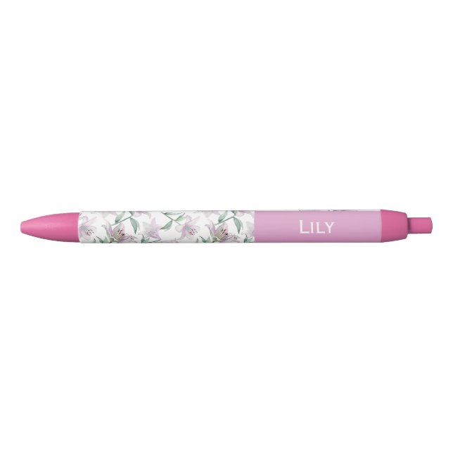 Stylo Bleu Pink Lillies Custom Name Pen (Devant)