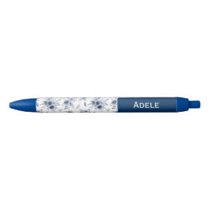 Stylo Bleu Roses Bleues à l'Aquarelle Nom Personnalisé