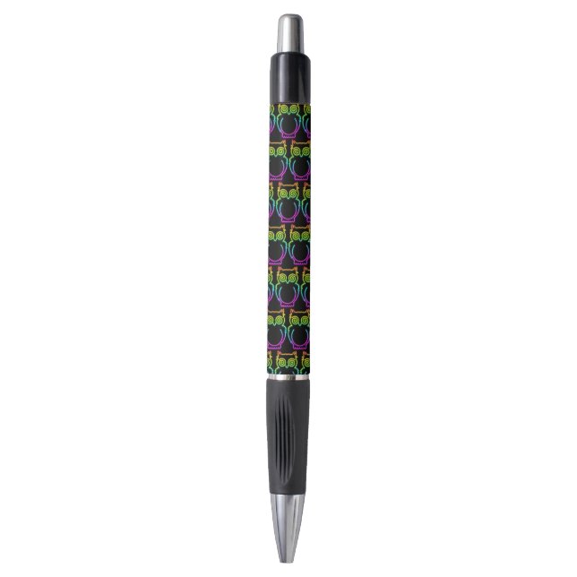 Stylo Bouton lumière néon psychédélique hibou (Devant (Vertical))