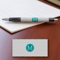 Chevrons Turquoise et Charbon Monogramme personnal