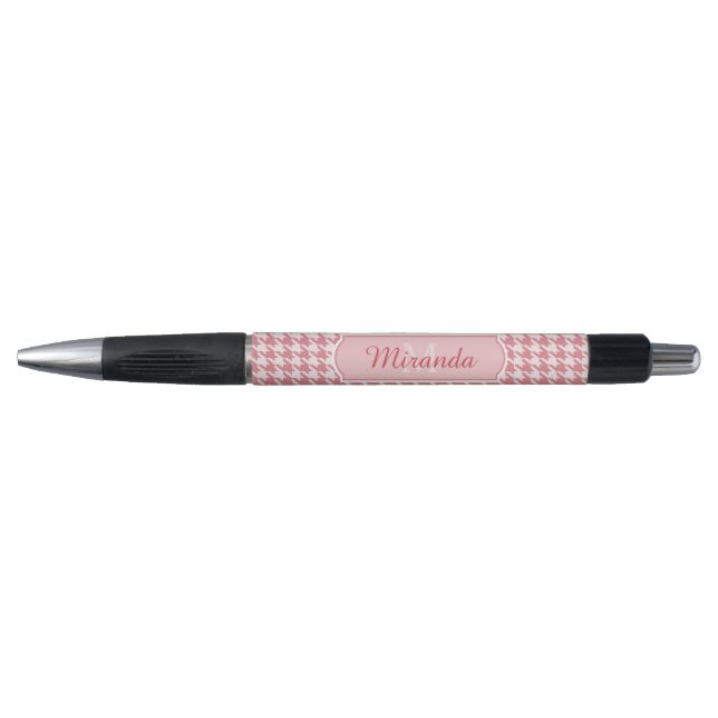 Stylo Chic Monogram Rose Houndstooth Avec Nom (Devant)