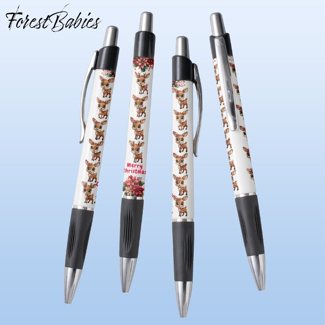 Stylo Christmas Reindeer Poinsettia Graphic, White (Créateur téléchargé)