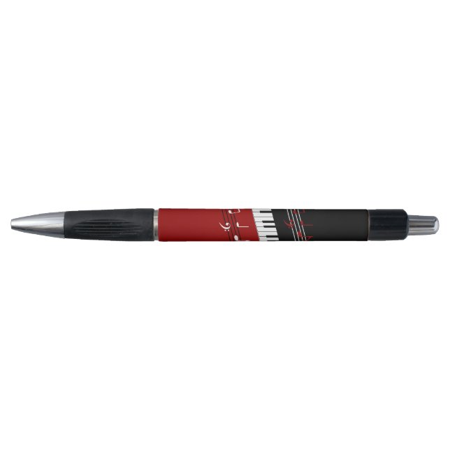 Stylo Clés et notes de piano noir rouge élégant (Devant)