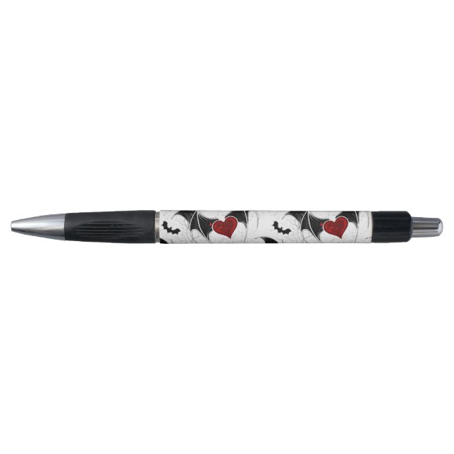 Stylo Coeur d'Halloween avec ailes de chauve-souris noir (Devant)