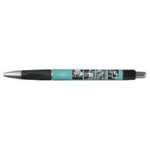 Stylo Collage de photos monogrammes turquoise