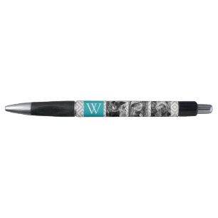 Stylo Collage turquoise de monogramme et de photo