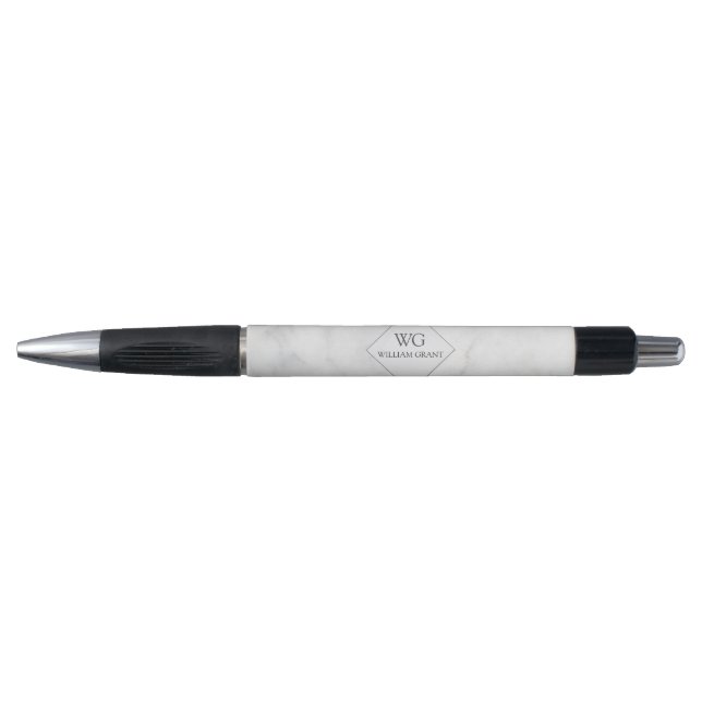 Stylo Conception élégante de monogrammes Marbre blanc (Devant)
