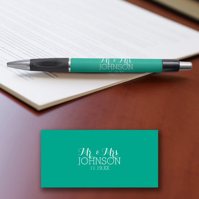 Stylo Couleurs unies Émeraude Vert Mr & Mrs Faveurs de m (Personalized pen)