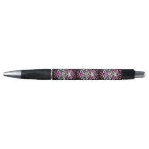 Stylo Crâne floral, squelette aquarelle rose, Halloween.