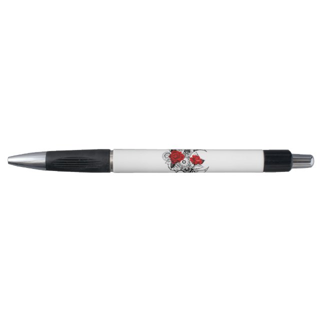 Stylo Croissant mécanique avec roses rouges (Devant)