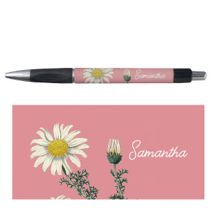 Stylo Custom Name Vintage Daisy Blush Pink Script Text