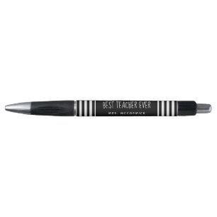 Stylo Cute enseignant noir blanc rayures personnalisées