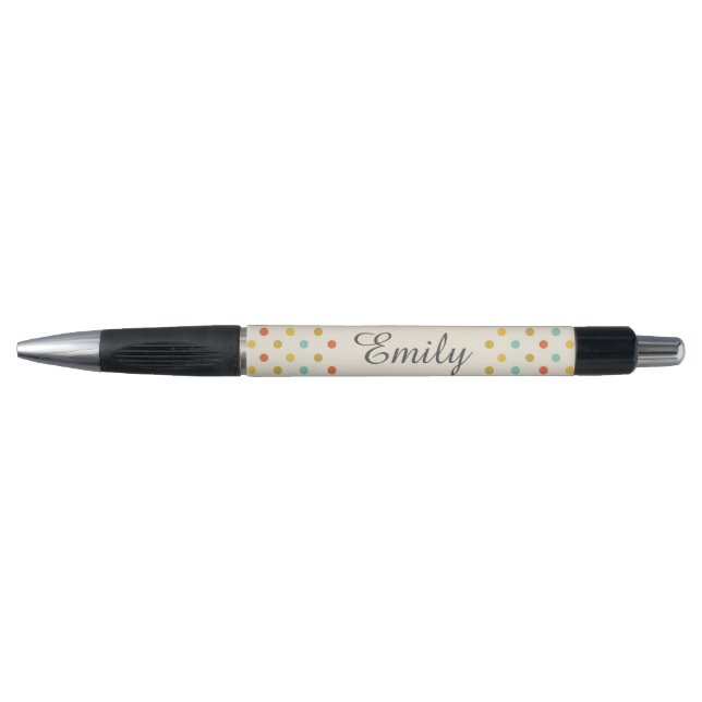 Stylo Cute Pastel Polka Dot Personnalisé (Devant)
