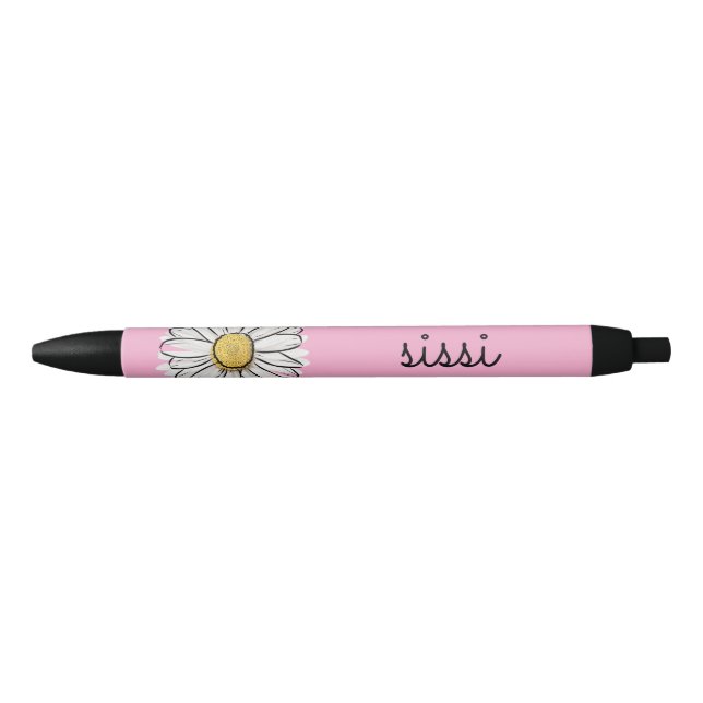 Stylo de marguerite rose et blanc personnalisé - T (Devant)