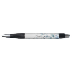 Stylo de mariage floral bleu élégant