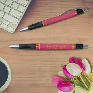 Stylo d'enseignant floral moderne brillant