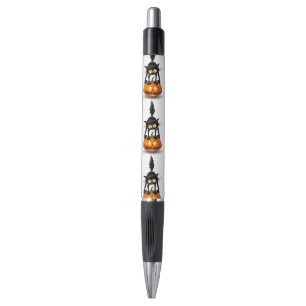 Stylo Dessin d'Halloween Chat sur encre noire Citrouille