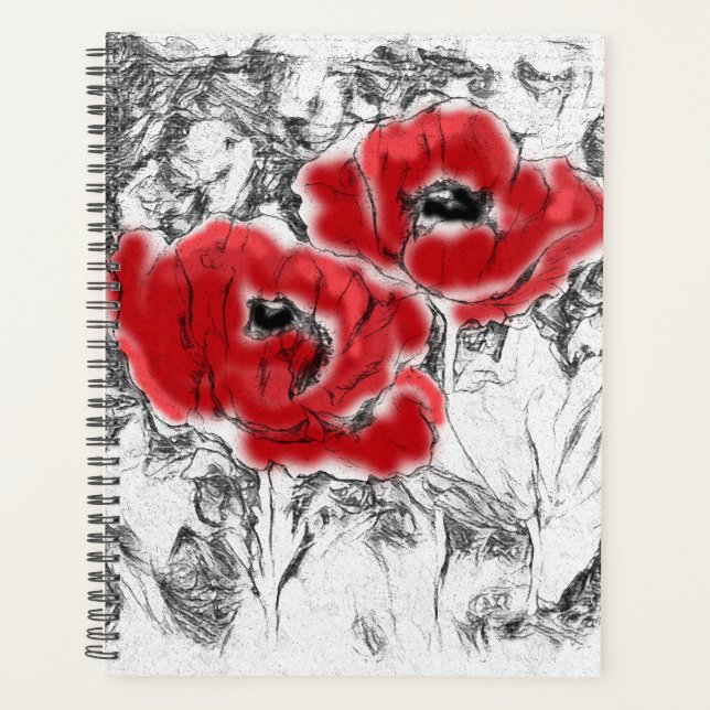 Stylo dessiné à la main des pavots rouges fleurs f (Devant)