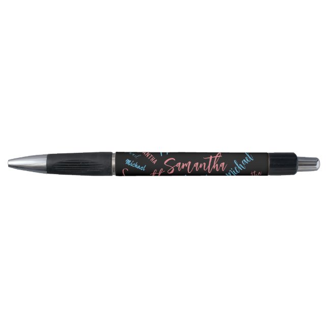 Stylo Deux noms couples motif monogramme bleu rose clair (Devant)