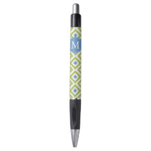 Stylo Diamants verts et bleus monogrammes Ikat Motif