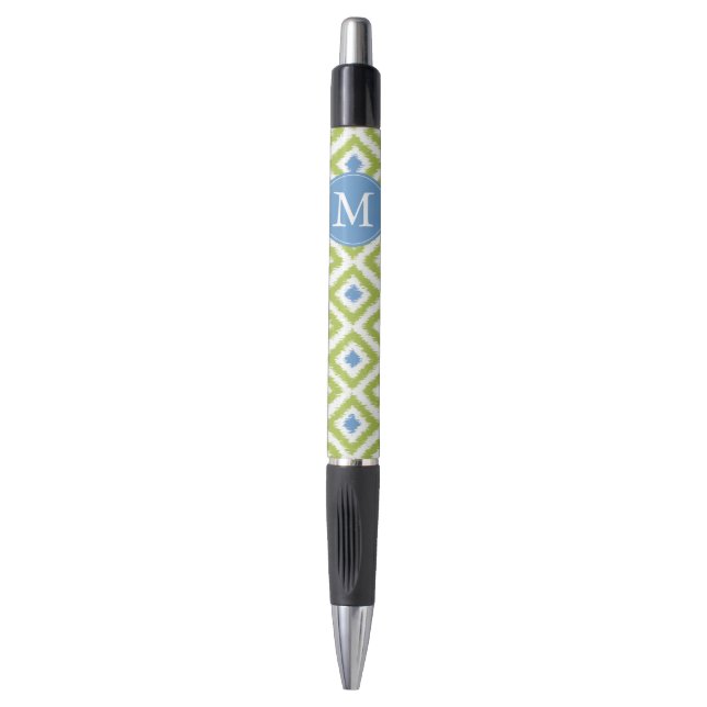 Stylo Diamants verts et bleus monogrammes Ikat Motif (Devant (Vertical))