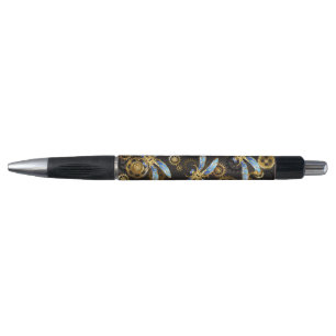 Stylo Dragonflies de Steampunk sur arrière - plan rayé