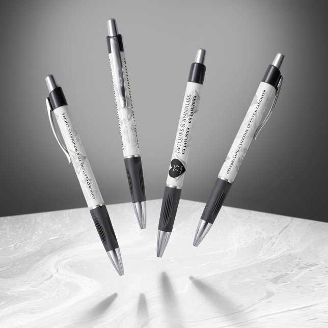 Stylo Élégant 75e anniversaire de Mariage de diamant (Elegant 75th Diamond Wedding Anniversary Pen Cover Photo)