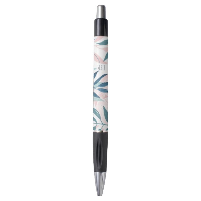 Stylo Élégant aquarelle Pastel Feuille Monogramme (Devant (Vertical))