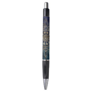 Stylo Elégant Mandala Gold Blue Galaxy