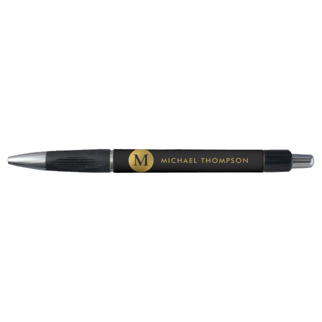 Stylo Élégant Monogramme moderne Elégant Black Gold (Devant)