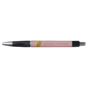 Stylo Élégant Monogramme Moderne Elégant Rose-Rouge Or