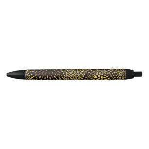 Stylo élégant noir et or à motif floral ethnique