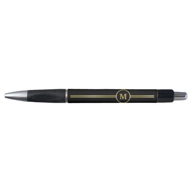 Stylo Élégant or Monogramme personnalisé sur noir (Devant)