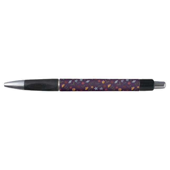 Stylo Elégante aquarelle violet motif floral (Devant)