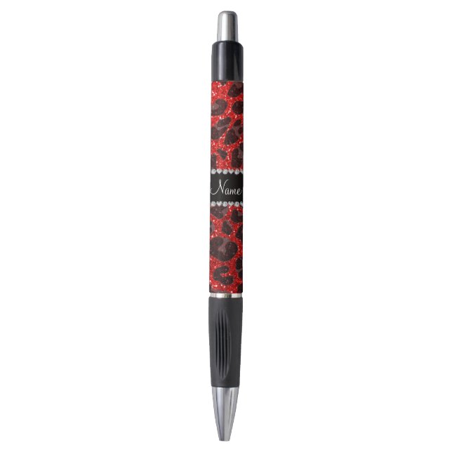 Stylo Empreinte de léopard de parties scintillant rouge  (Devant (Vertical))