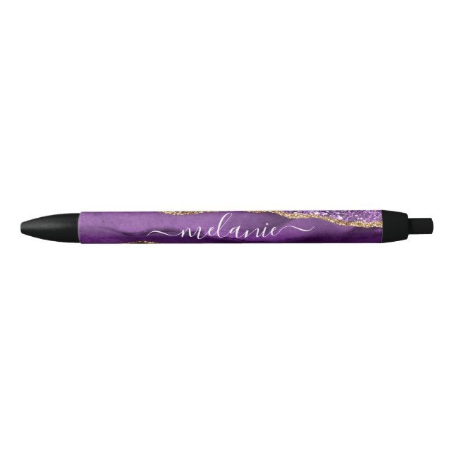 Stylo en marbre violet Parties scintillant or avec (Devant)