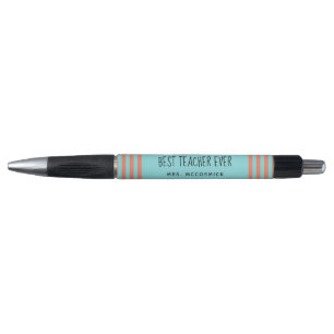 Stylo Enseignant moderne Turquoise Orange rayures Monogr