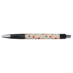 Stylo Étoiles rouges et bleues, 4 juillet, fond beige